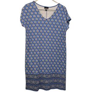 J. Jill Wearever Collection Dress Cap Sleeve Border Print Blue Floral Size XS